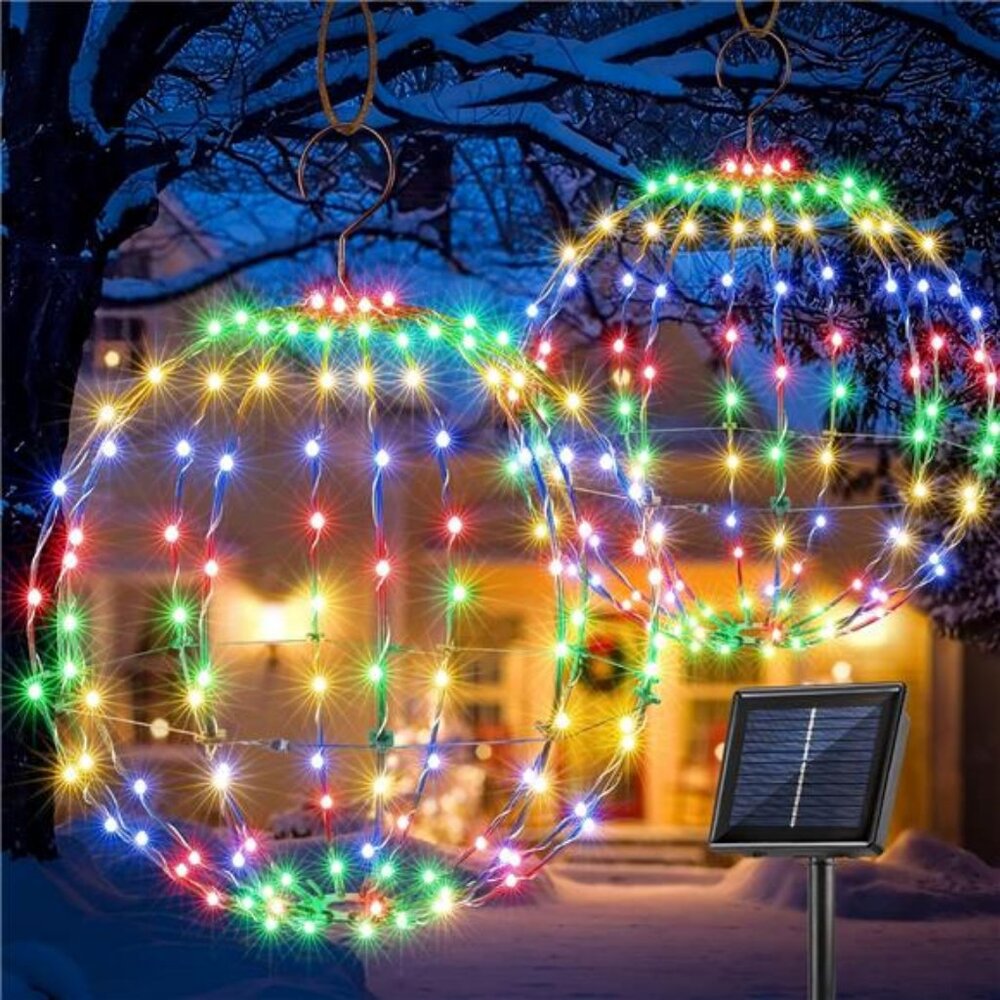 Set of 2 Solar Hanging Ball Lights - 2‎ Sizes of Christmas Outdoor Garden